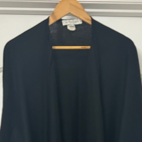 Vintage Victor Costa Wool Oversized Open Front Long Wrap Cardigan Black OSFA - Picture 3 of 9